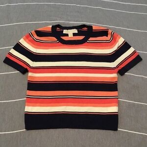 MICHAEL Michael Kors Shirt Striped Shirt Sleeve Muti Color Sz S